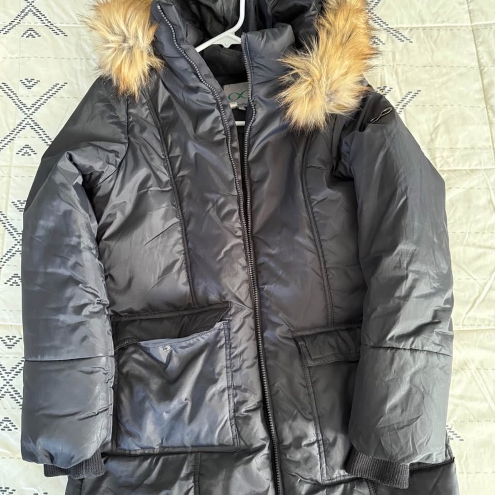 Kids Gray Winter Coat with Faux Fur Hood